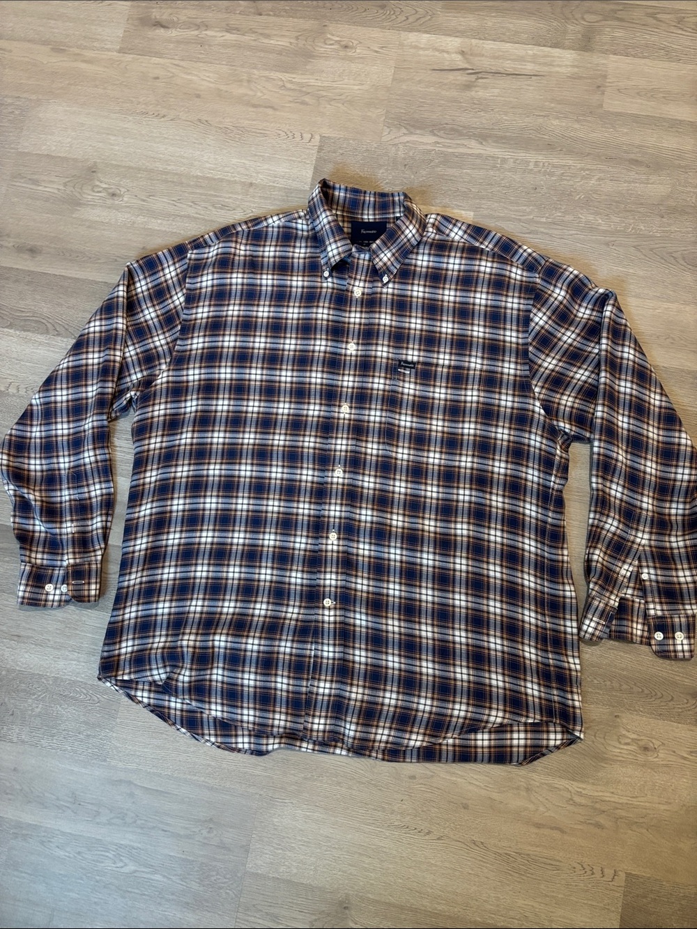 Faconnable Navy, Brown & White Plaid Button-Down Shirt